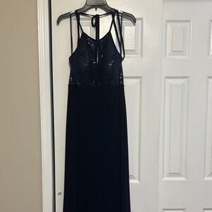 Xscape Navy Sequin Backless Gown